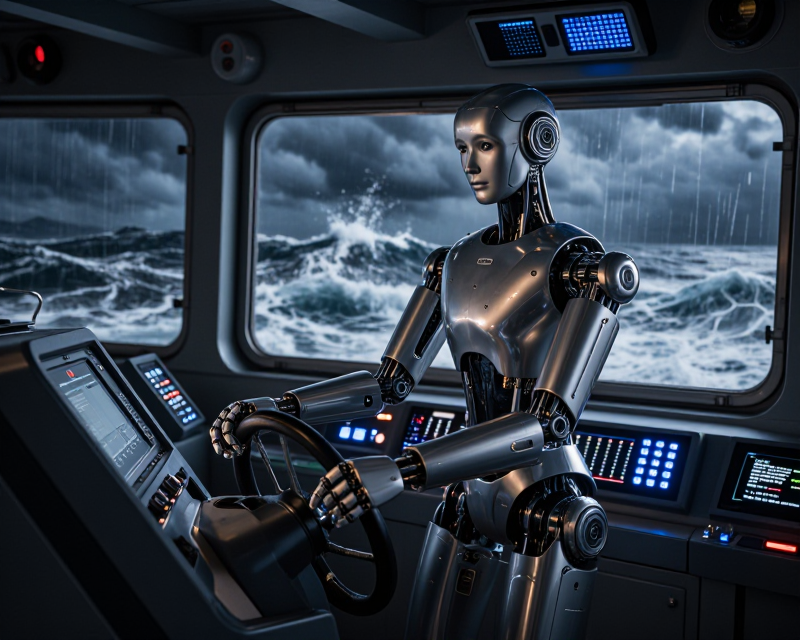 Humanoid Robot Helmsman on Navy Ship