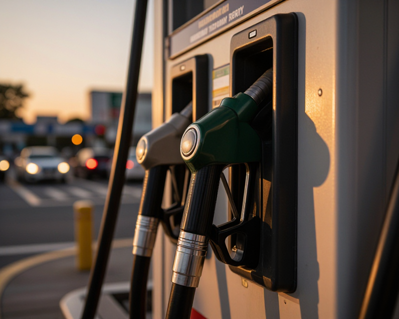 Gas station at sunset reflecting oil price rise