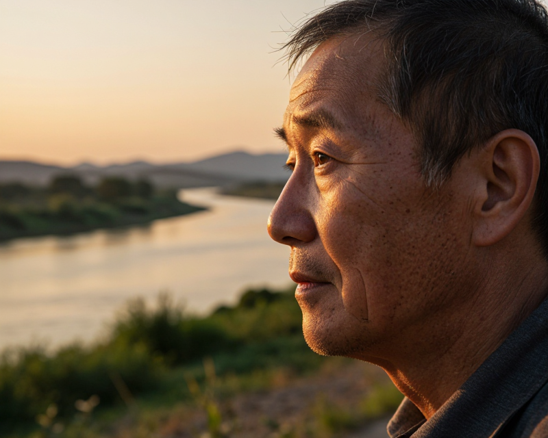 Reflective Veteran at Imjin River