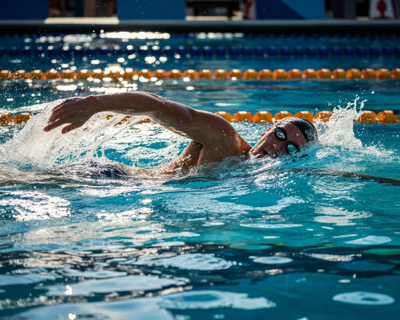 Determined Swimmer in Blue Pool