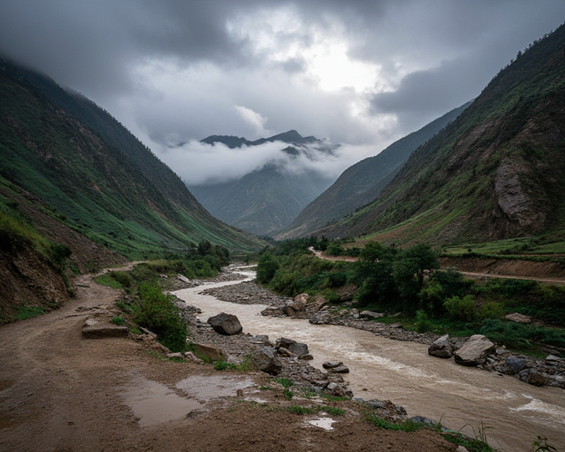 Nepal Flood Aftermath Landscape